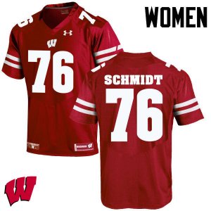 Women's Wisconsin Badgers NCAA #76 Logan Schmidt Red Authentic Under Armour Stitched College Football Jersey DD31D82GC